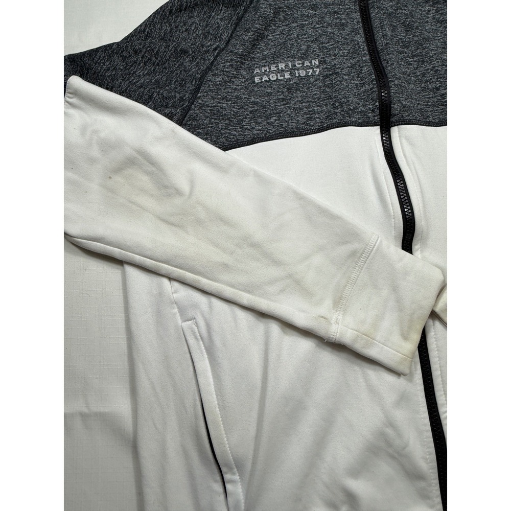 American Eagle 1977 Full Zip Hoodie Gray White Colorblock Mens Medium - Picture 4 of 6